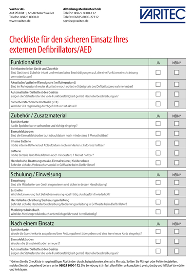Checkliste Defibrillator