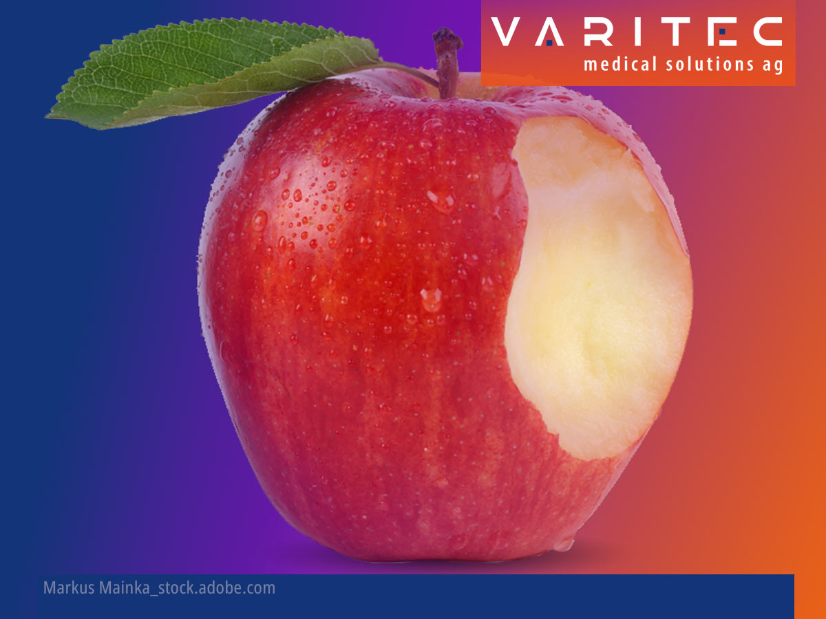 Angebissener Apfel mit Blatt