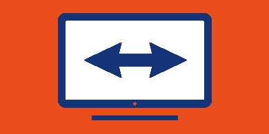 Blauer Bildschirm mit einem horizontalen Doppelpfeil auf orangefarbenem Hintergrund